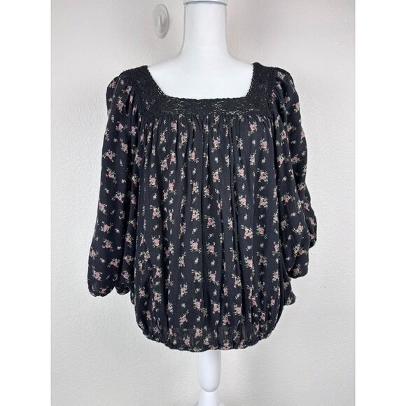 Ralph Lauren Denim and Supply women's medium black floral kimono sleeve blouse - Picture 1 of 9